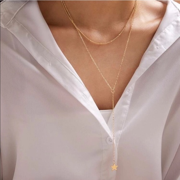 ⚜️[𝟯/$𝟭𝟴]⚜️2 Layered Gold Star Drop Choker NEW - Picture 7 of 11